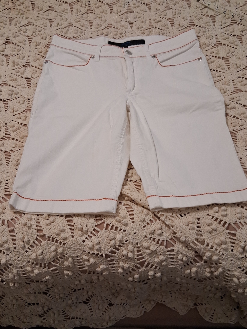 Vintage Escada White Bermuda Shorts with Orange Topstitch